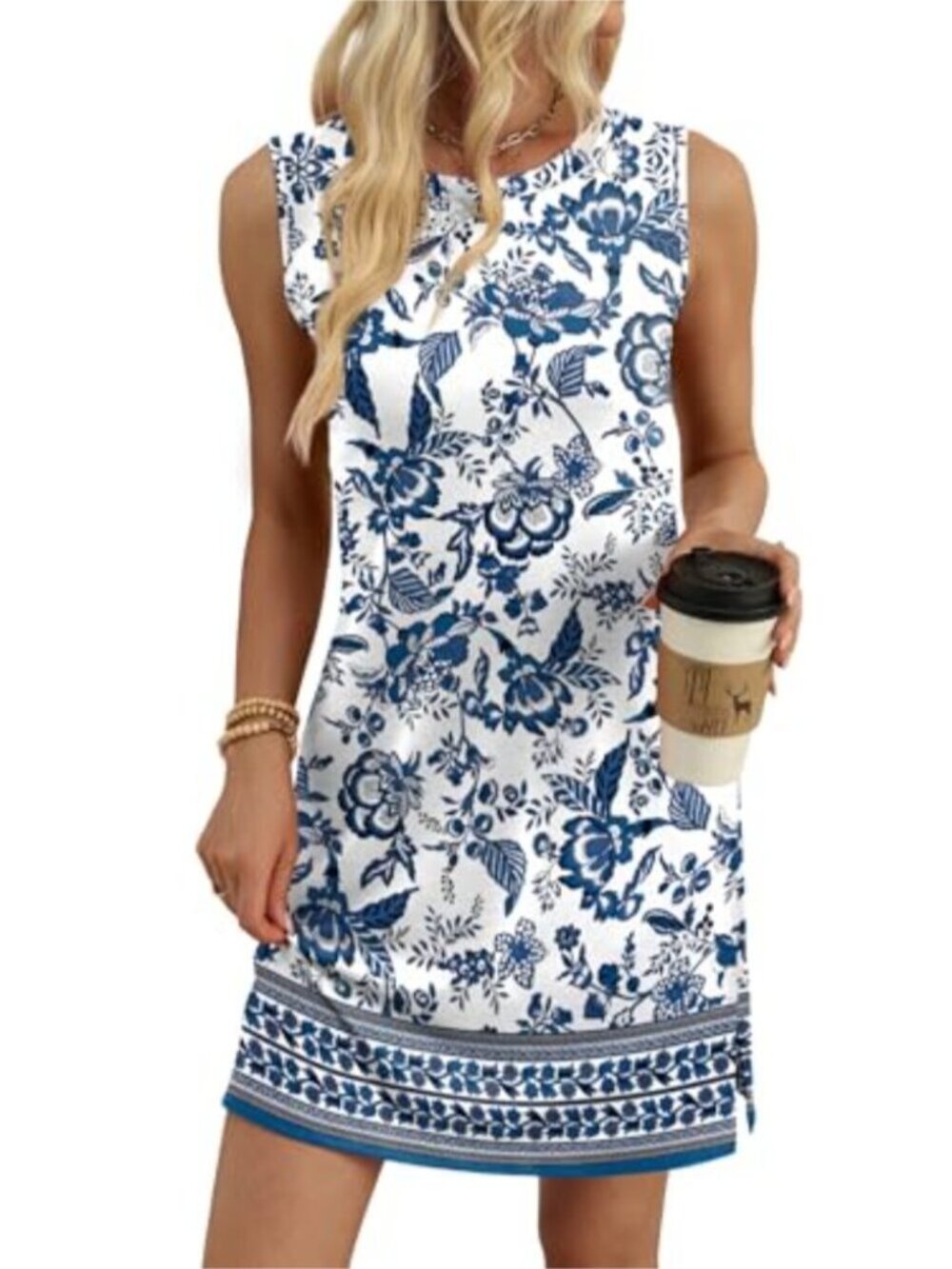 Sleeveless Boho Tank Dress Crewneck Summer - Picture 9 of 9